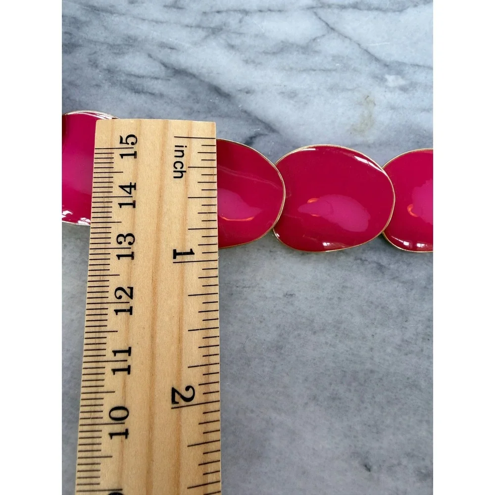 Talbots Hot Pink Fuchsia Enamel Petal Statement Necklace Gold Tone Adjustable